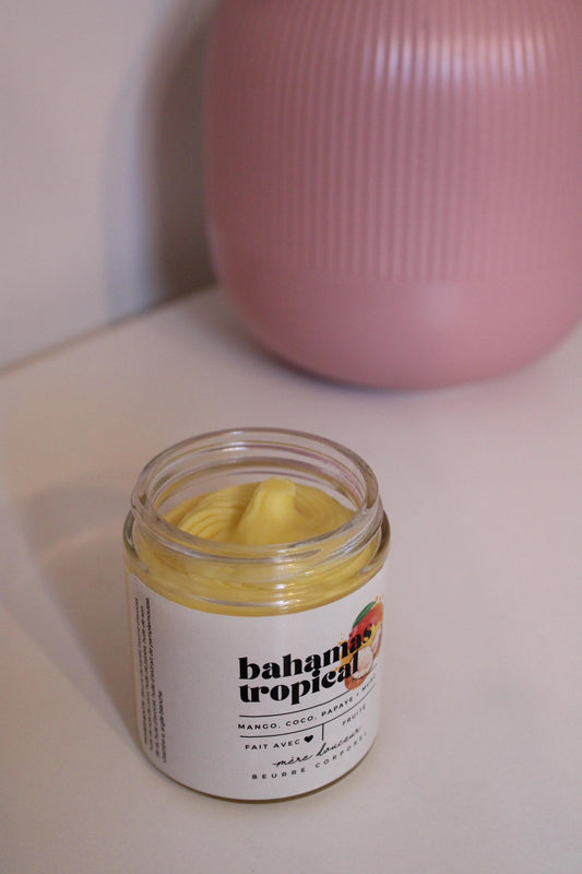 Beurre corporel fouetté hydratant - Bahamas tropical. Hydratant en profondeur pour vos routines soins de la peau. 
